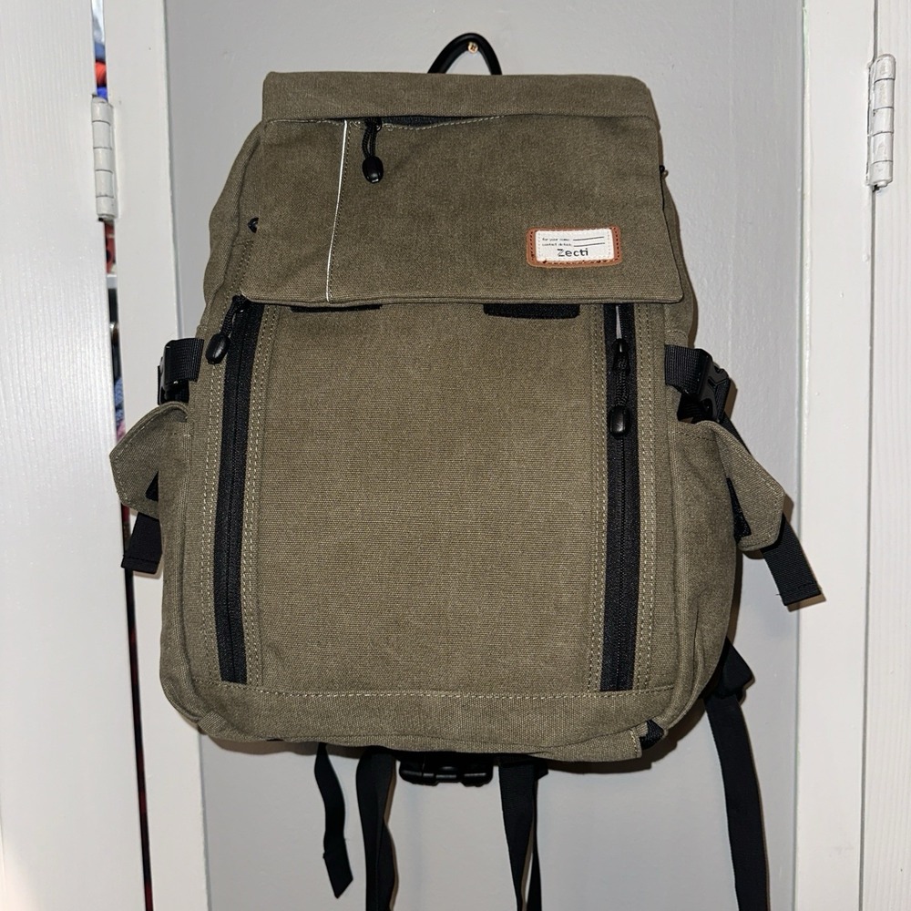 Zecti Camera Backpack Professional Travel Photography Bag Green Canvas